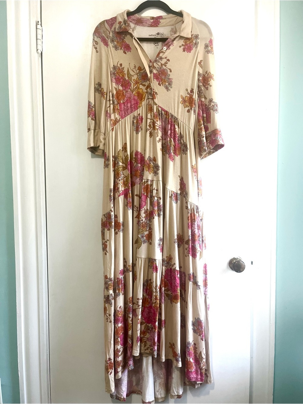 NWOT Natural Life Short Sleeve Floral Maxi Dress - Picture 2 of 7